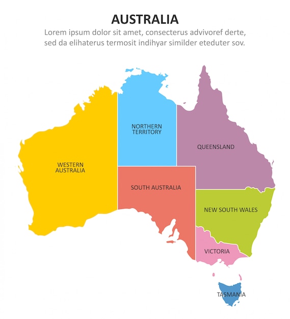 Australia Mapa Multicolor Con Regiones Vector Premium 5249