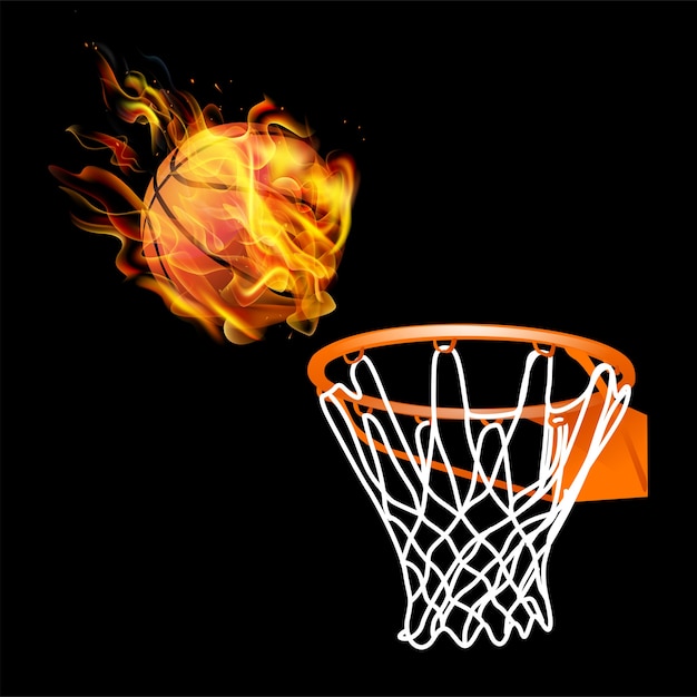 Baloncesto De Fuego Con Canasta Real Vector Premium 9514