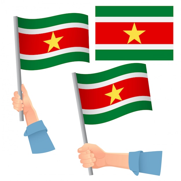 Bandera De Surinam En Mano Vector Premium