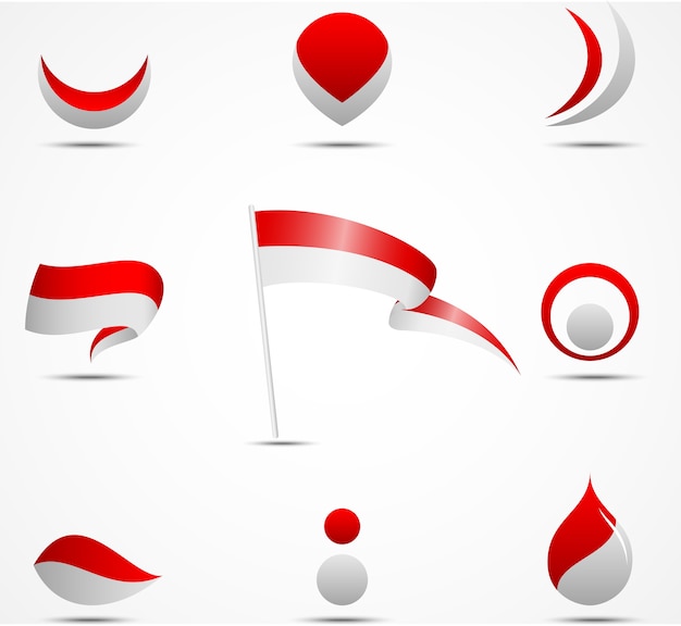 Banderas e iconos de indonesia Vector Premium