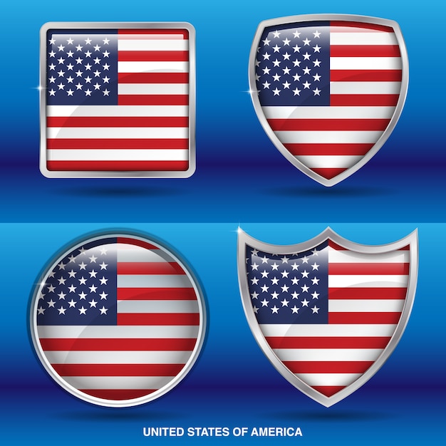 Banderas de estados unidos en icono de forma 4 | Vector Premium