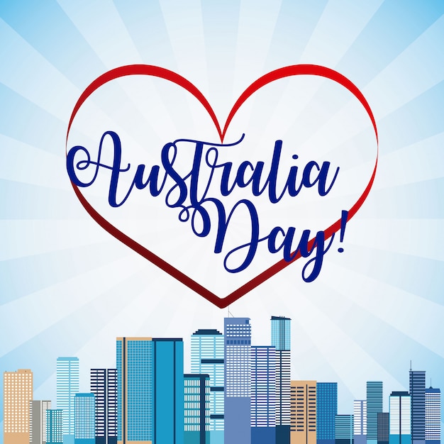 Baner of happy australia day and skyline vector gratuito