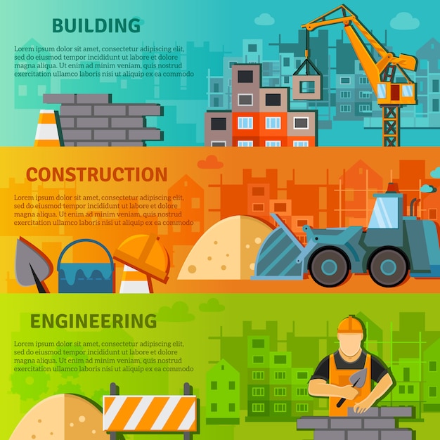 Banner De Construcción Plana Conjunto Vector Gratis