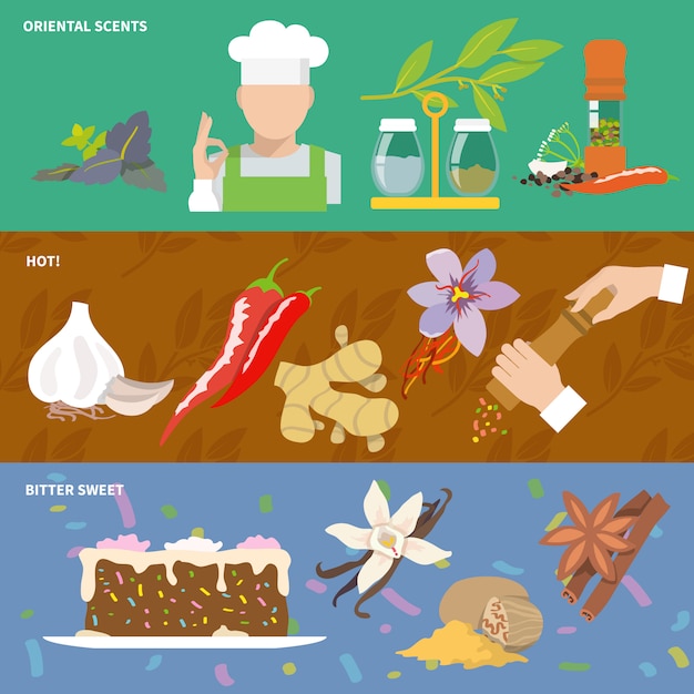Banner de especias con composición de elementos. vector gratuito