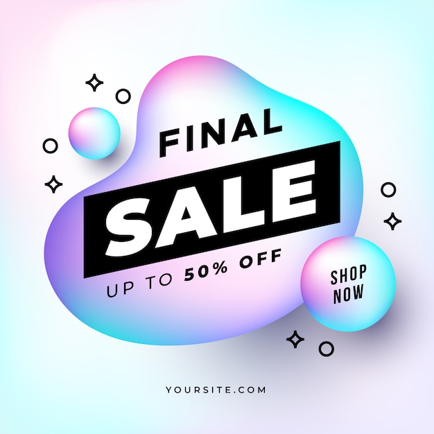 Banner de venta final con formas holográficas. vector gratuito