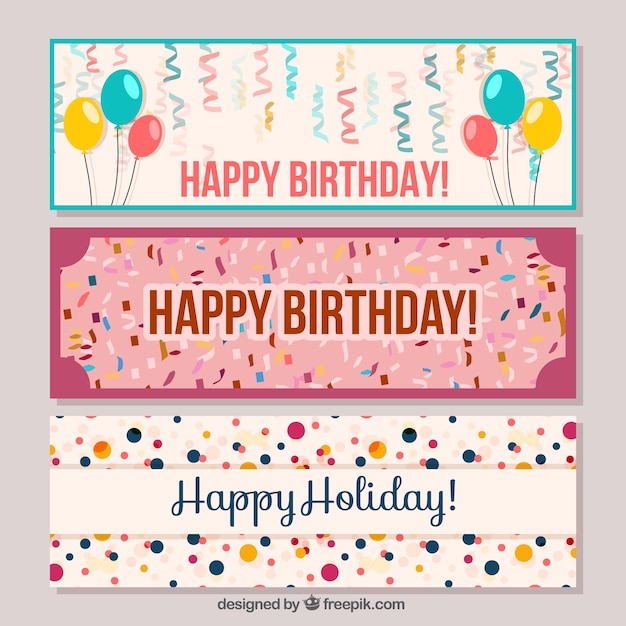 Banners de cumpleaños con confeti y globos | Descargar Vectores gratis