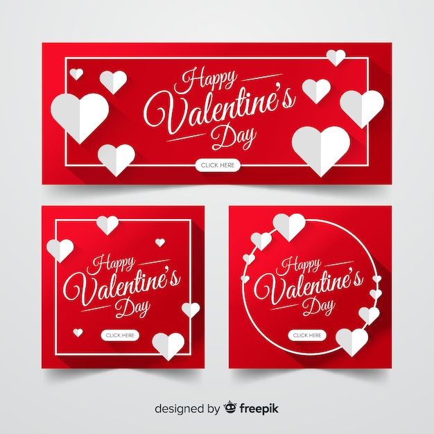 Banners Del D A De San Valent N En Dise O Plano Vector Gratis