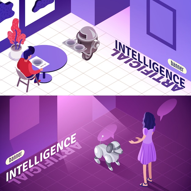 Banners isométricos de inteligencia artificial vector gratuito