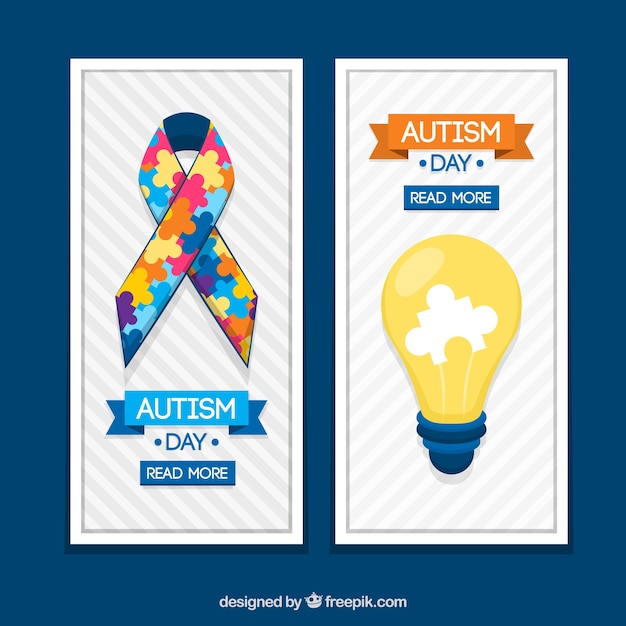 Banners de lazo y bombilla para el día del autismo | Vector Gratis