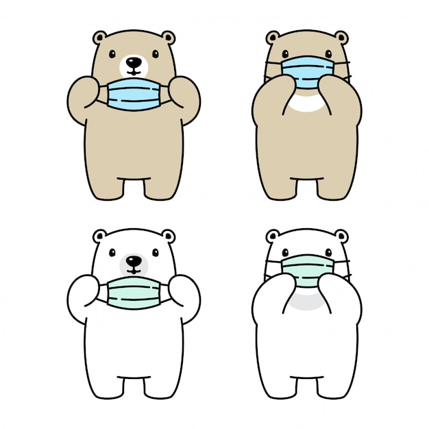 Bear Polar Face Mask Covid 19 Coronavirus Cartoon Vector Premium