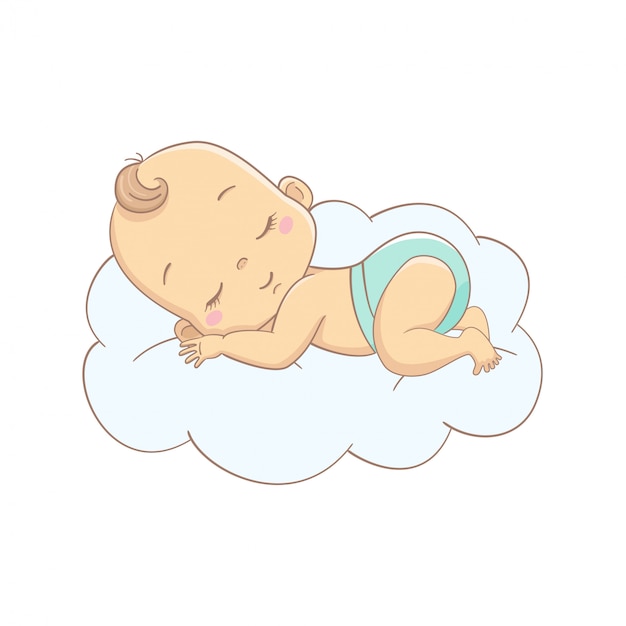 Bebe De Dibujos Animados Durmiendo En Una Nube Vector Premium