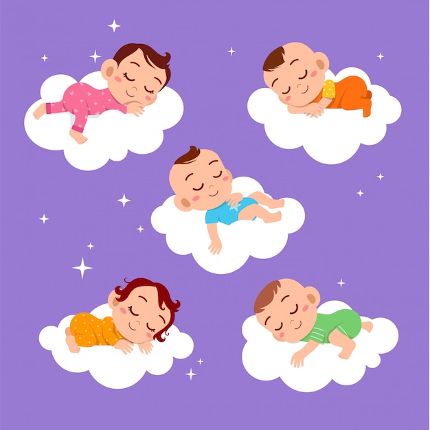 Bebe Duerme En La Nube Vector Premium