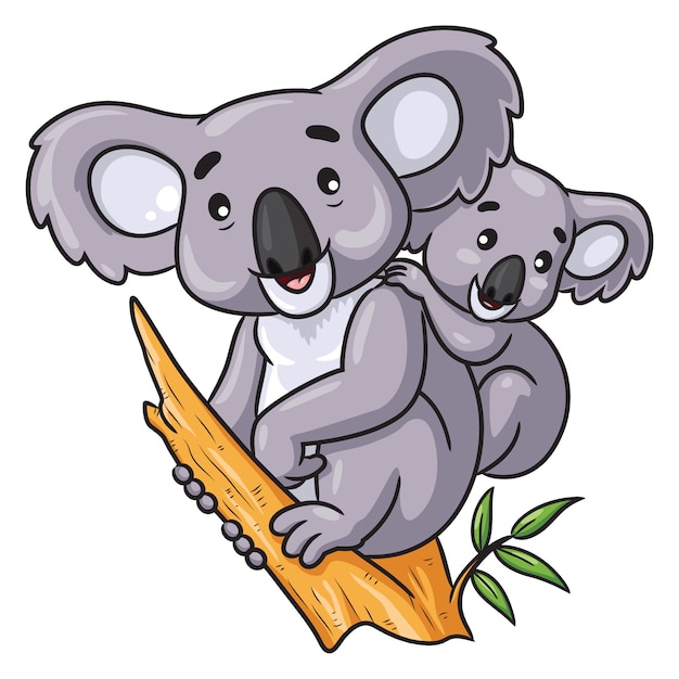 Bebe Y Koala De Dibujos Animados Vector Premium