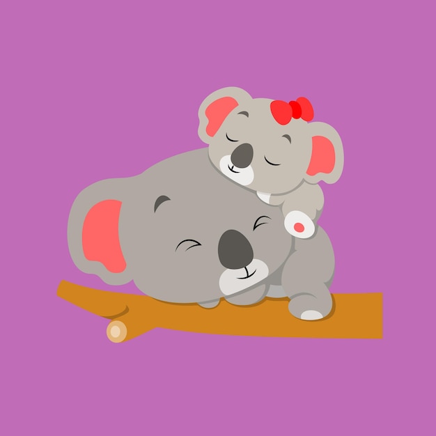 Bebe Koala Durmiendo Con Su Bebe Koala En Rama De Arbol Vector Premium