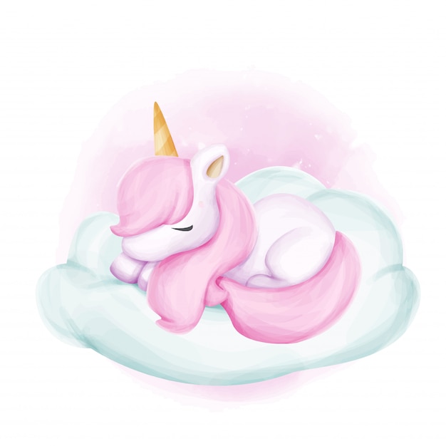 Bebe Unicornio En La Nube Vector Premium