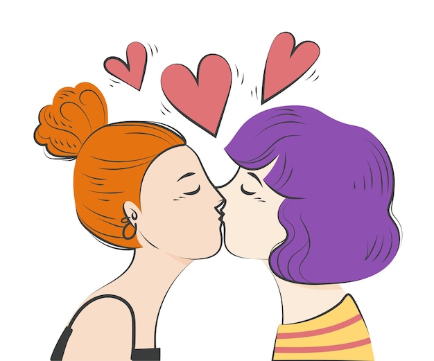 Beso Lésbico Dibujado A Mano Ilustrado Vector Gratis