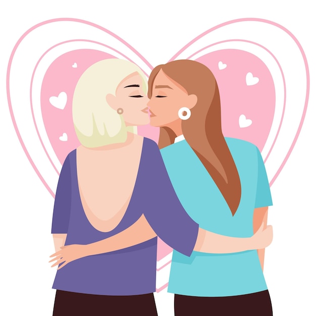 Beso De Pareja De Lesbianas En Estilo De Diseño Plano Vector Gratis