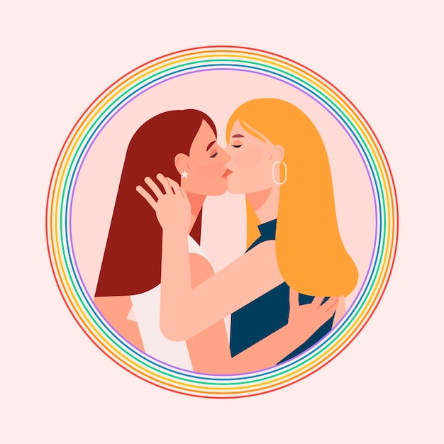 Beso De Pareja De Lesbianas En Estilo De Diseño Plano Vector Gratis