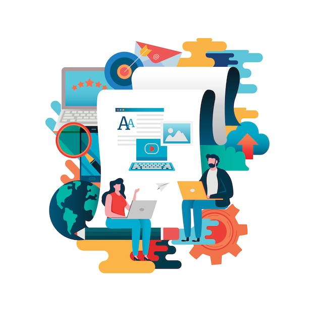 Blogging, blogger. lanza libre. Vector Premium