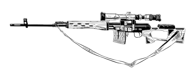 Boceto Dibujado A Mano Del Rifle De Francotirador En Negro Vector Premium