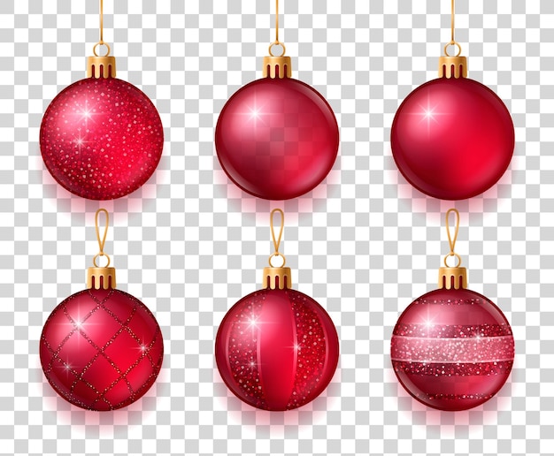 Bolas De Navidad Rojas Brillantes Aisladas Vector Premium