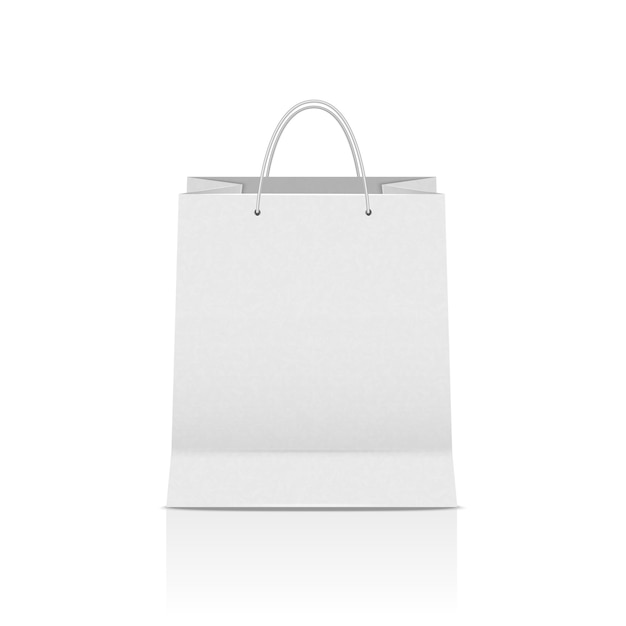 Bolsa Blanca Bolsa De Papel Realista Con Asas Y Sombra Aislado En