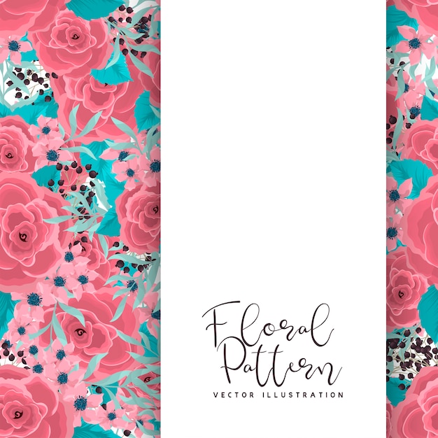 Borde de flores dibujo flores de color rosa en el fondo verde menta vector gratuito