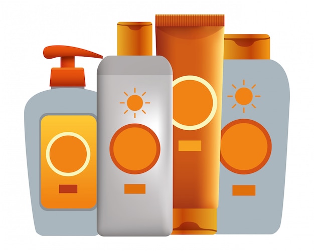 Bronceadores solares productos cosméticos | Vector Premium