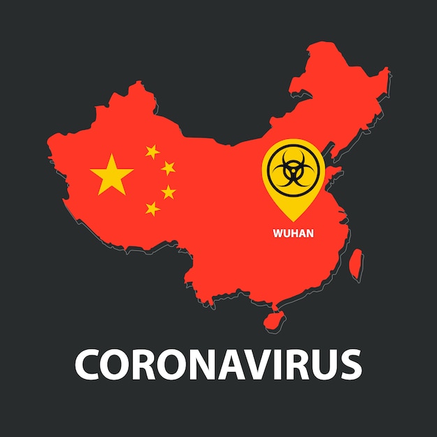 Brote de coronavirus en china, mapa | Vector Premium