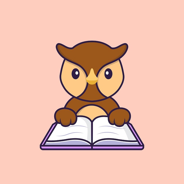 Búho lindo leyendo un libro concepto de dibujos animados de animales