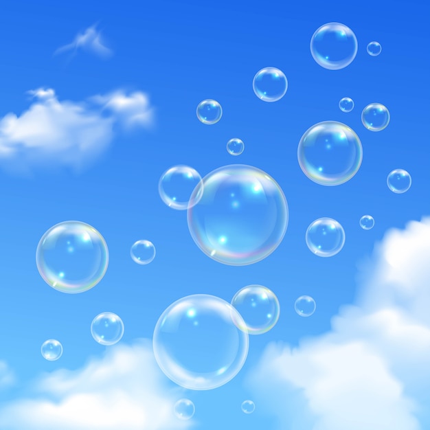 Burbujas de jabón al aire libre en un día soleado de verano | Vector Gratis
