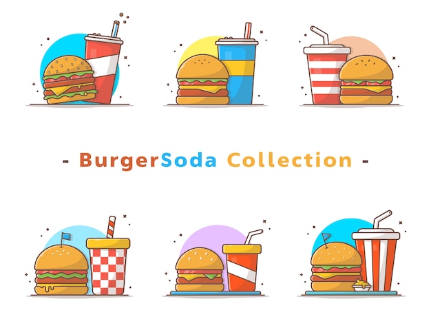 Burger and soda collection Vector Premium