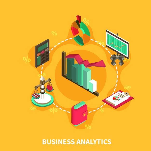Business analytics composición isométrica redonda vector gratuito