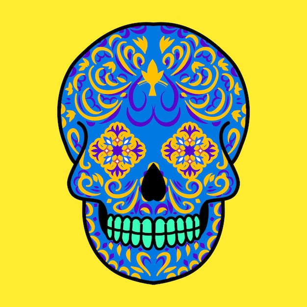 Cabeza de calavera decorativa día de muertos ilustración de méxico