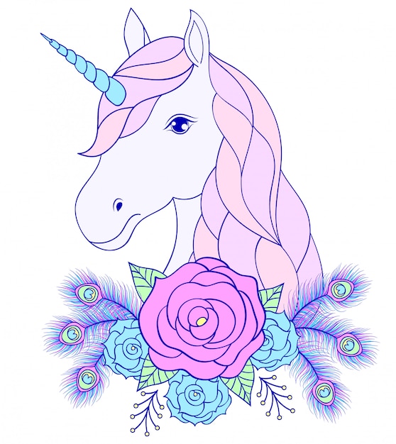 Kawaii Cabeza Unicornio Para Colorear - imagen para colorear