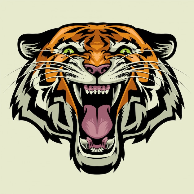 Cabeza De Tigre Enojado En Estilo Complejo Detallado Vector Premium