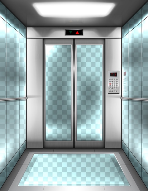 Cabina De Ascensor De Cristal Vacia Con Paredes Transparentes Vector Gratis