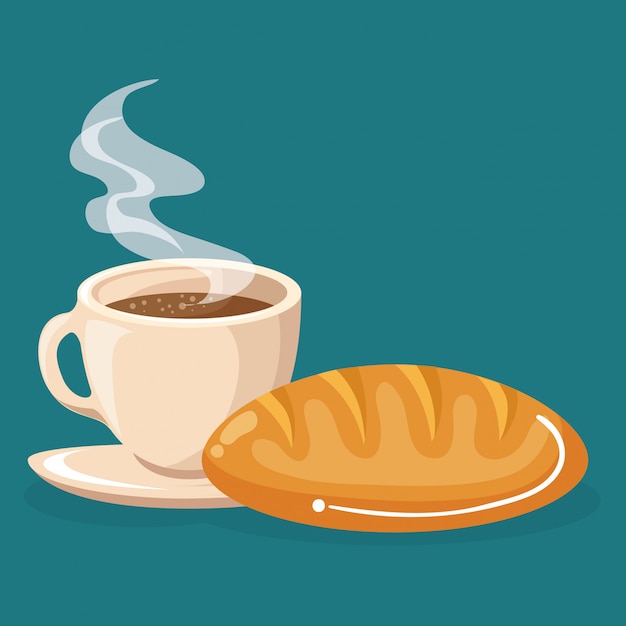 Café y pan comida deliciosa desayuno Vector Gratis