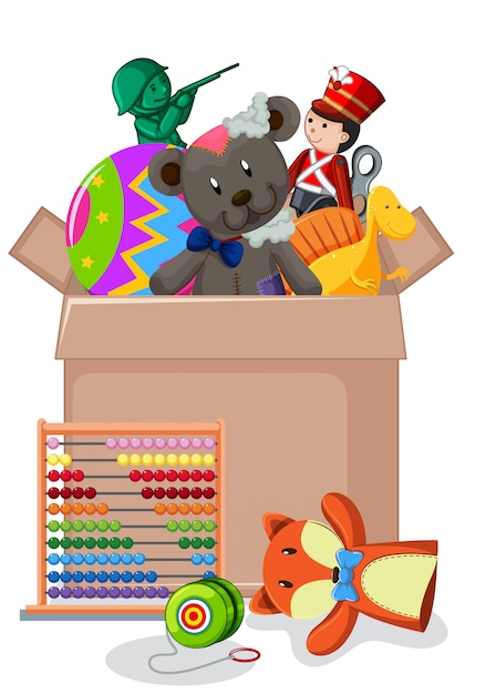Download Caja de cartón llena de juguetes | Vector Gratis