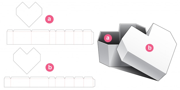 Caja En Forma De Corazón Con Tapa Plantilla Troquelada | Vector Premium
