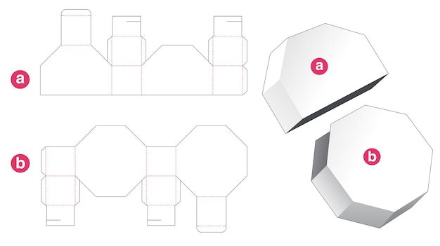 Caja Octogonal Con Plantilla Troquelada De Tapa Vector Premium