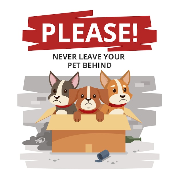 Caja Con Perros Tristes Dejados Atras Vector Premium