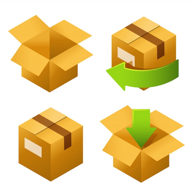 Download Cajas de cartón isométricas set iconos. | Vector Premium