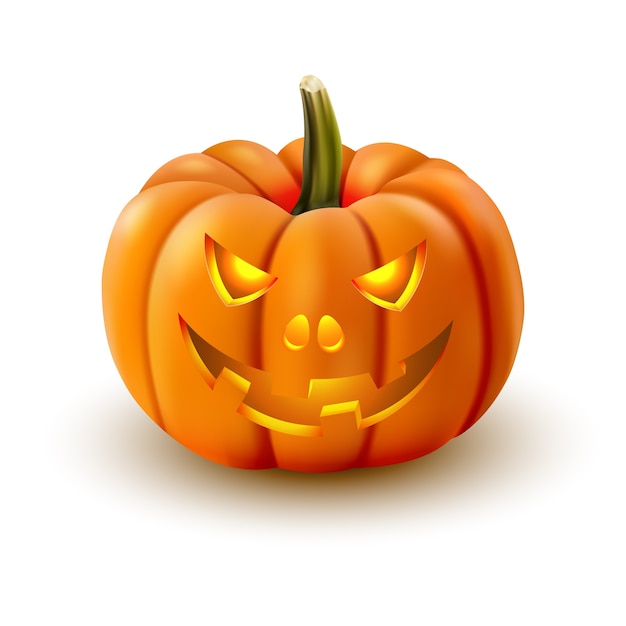 Calabaza De Halloween Realista Con Ojos Brillantes Aislados | Vector ...