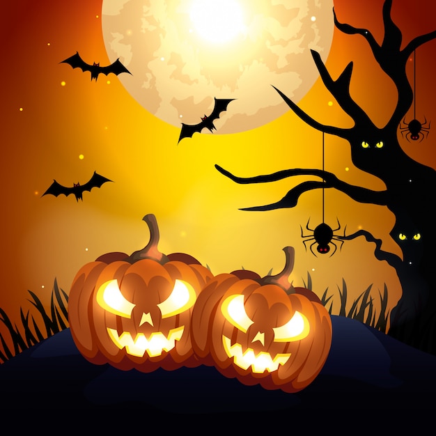 Calabazas Con Iconos De Ilustración De Halloween Vector Premium 2241