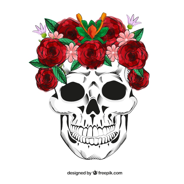 Calavera Con Rosas Dibujadas A Mano Descargar Vectores Gratis