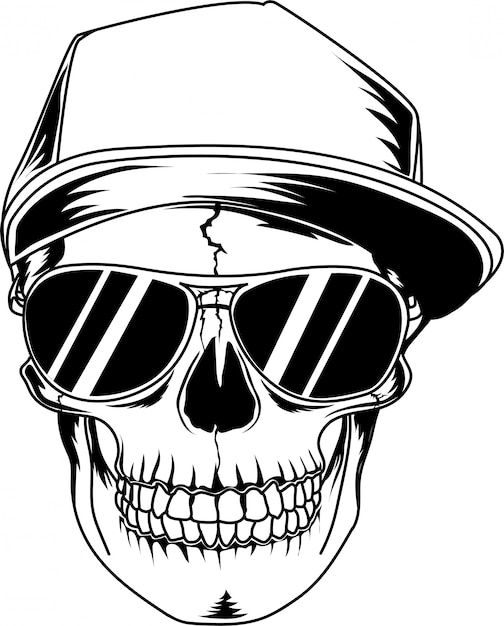 Calavera Con Gafas Negras Y Sombrero Genial Vector Premium