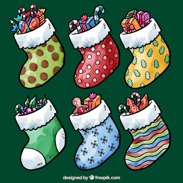 Calcetines De Navidad Pintados A Mano Vector Gratis