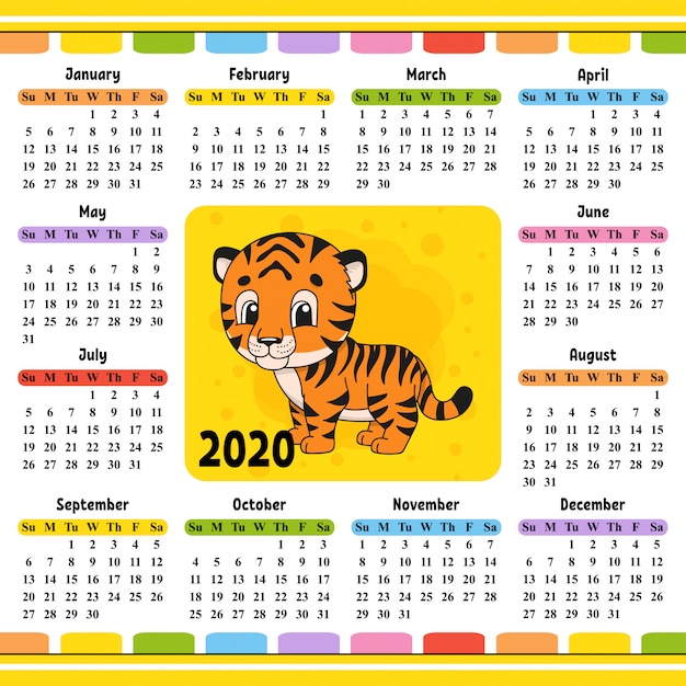 Calendario para 2020 con un lindo personaje. | Vector Premium