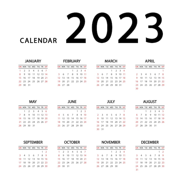 Calendario 2023 Año La Semana Comienza El Domingo Plantilla De 2653